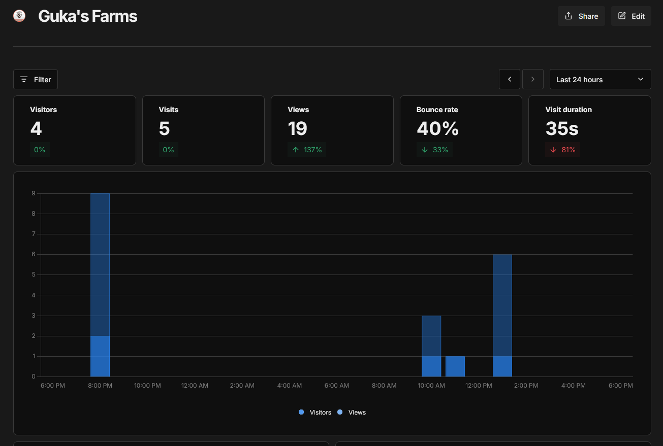 Umami analytics dashboard showing flat traffic post-launch